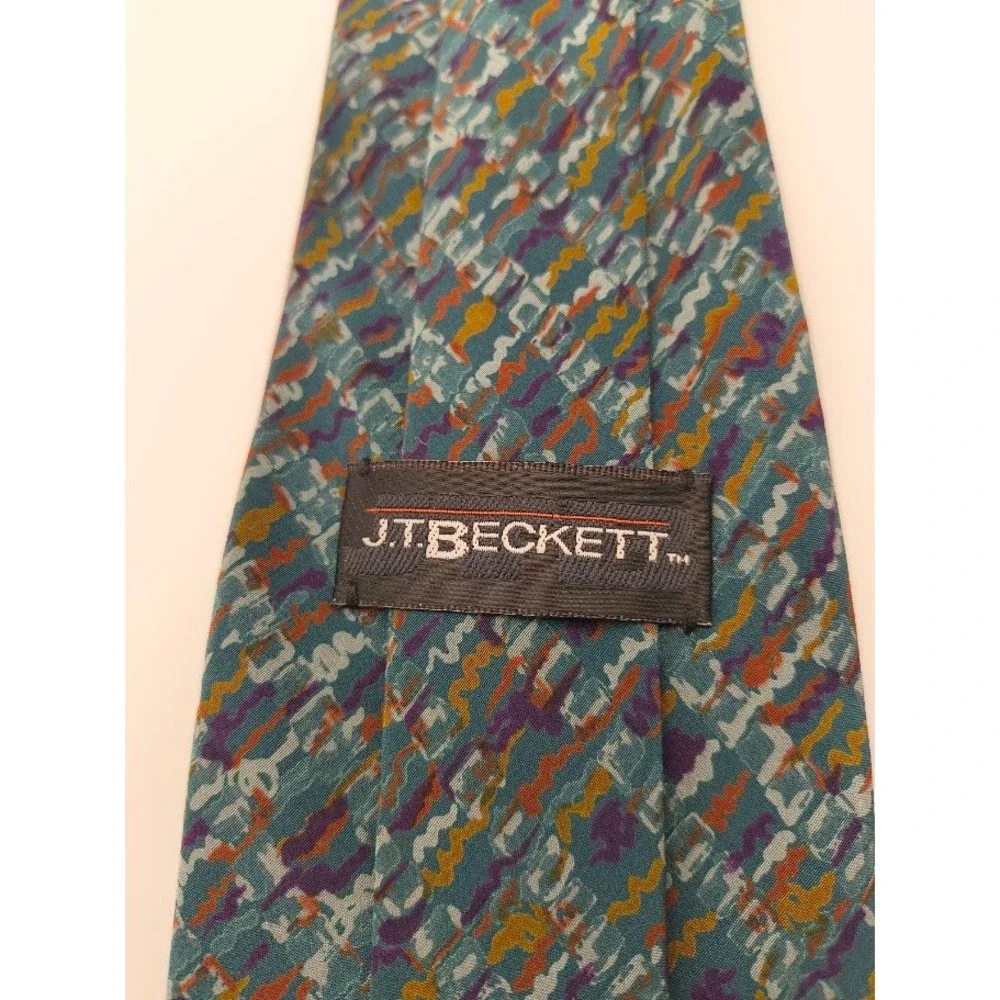 J.T. Beckett Silk‎ Tie Abstract Geometric Teal Green Mens Necktie